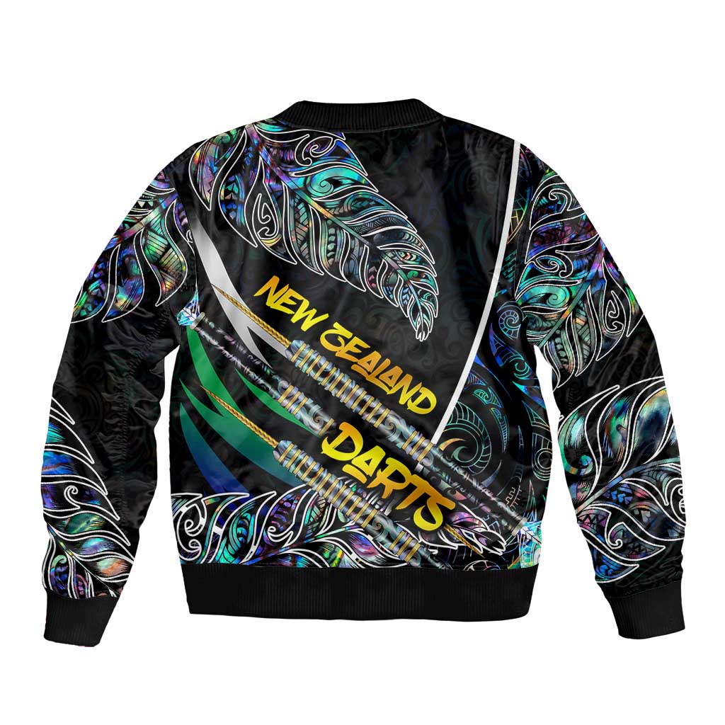 Personalised New Zealand Darts Sleeve Zip Bomber Jacket NZ Paua Shell Maori Fern