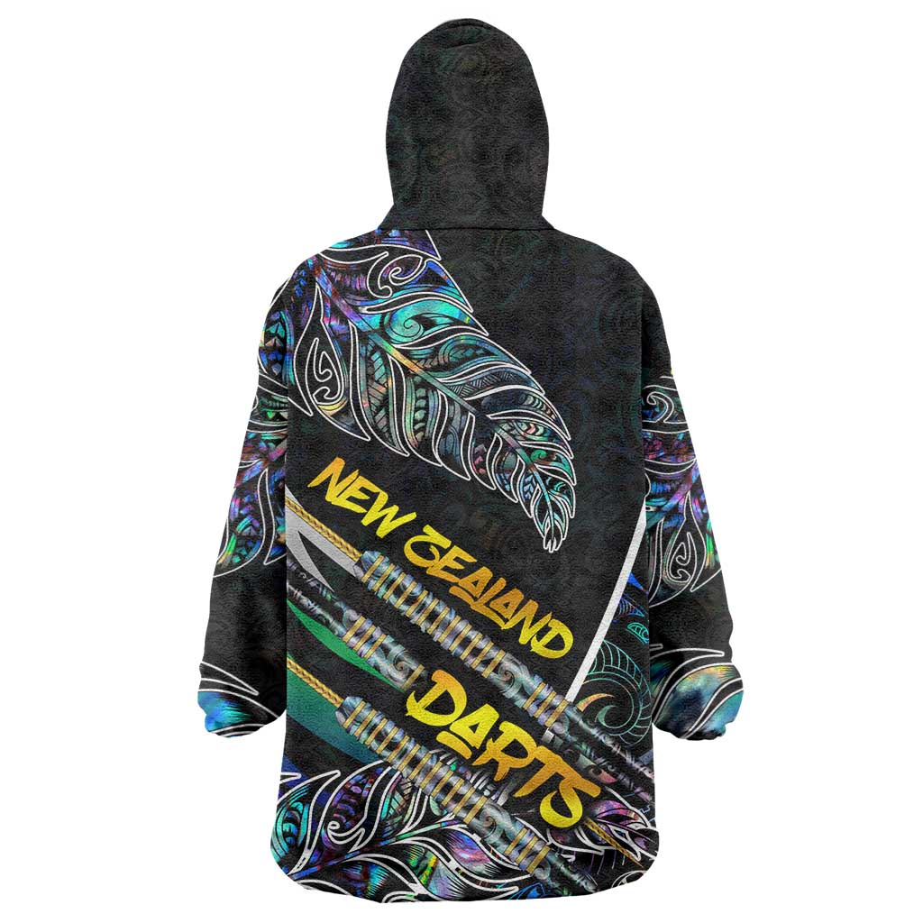 Personalised New Zealand Darts Wearable Blanket Hoodie NZ Paua Shell Maori Fern