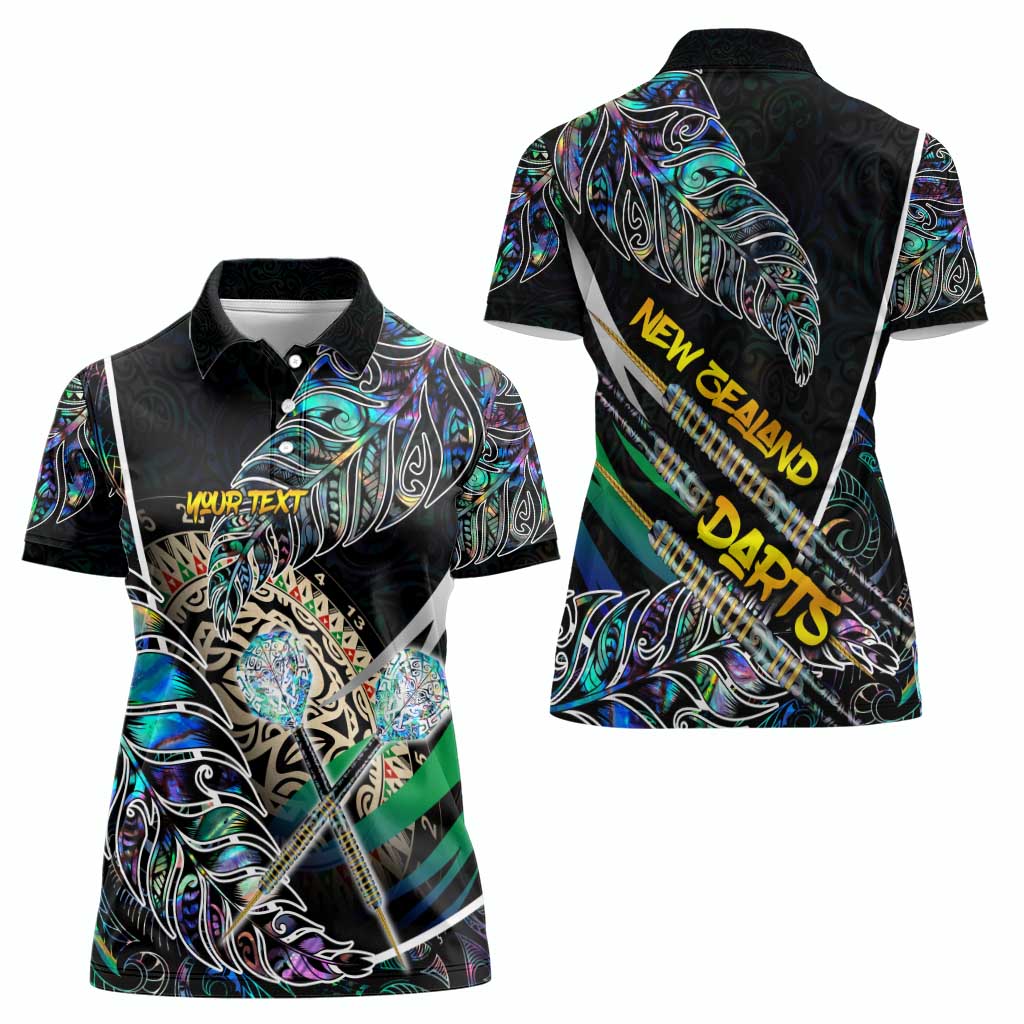 Personalised New Zealand Darts Women Polo Shirt NZ Paua Shell Maori Fern
