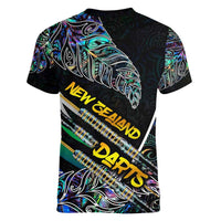 Personalised New Zealand Darts Women V-Neck T-Shirt NZ Paua Shell Maori Fern