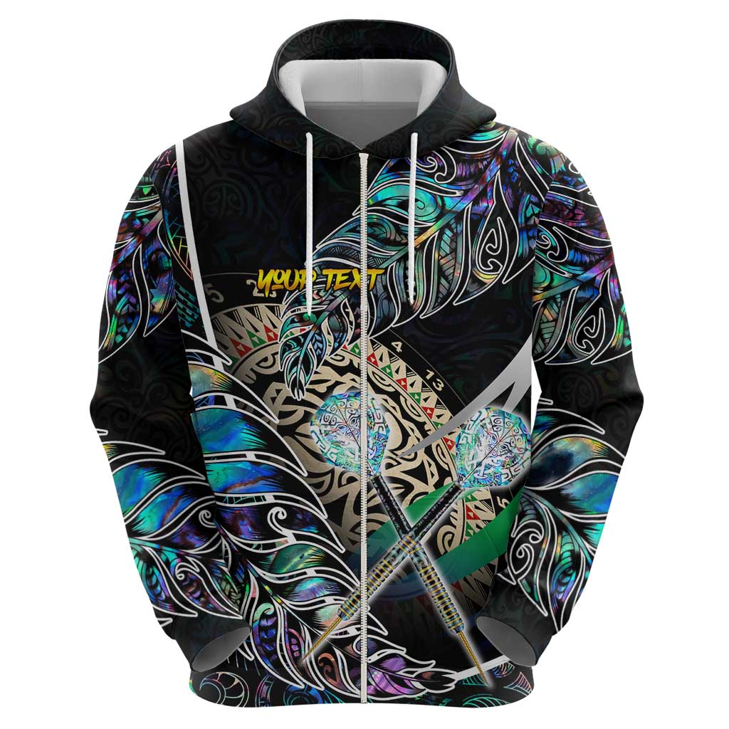 Personalised New Zealand Darts Zip Hoodie NZ Paua Shell Maori Fern