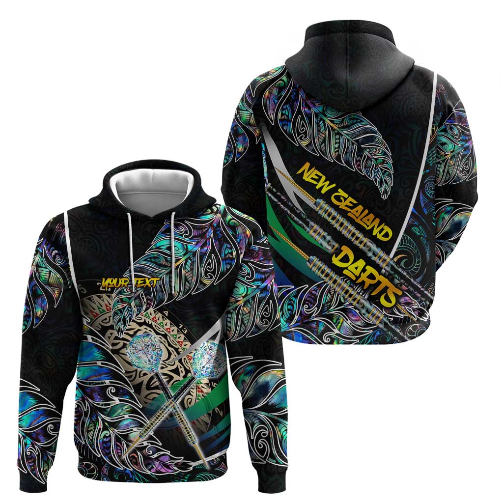Personalised New Zealand Darts Zip Hoodie NZ Paua Shell Maori Fern