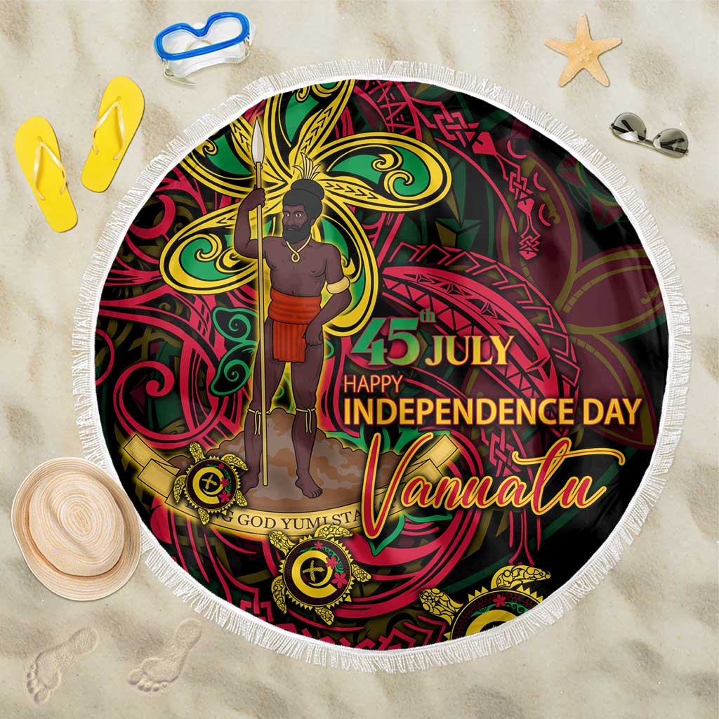 Vanuatu 45th Independence Anniversary Beach Blanket Flower Melanesian Namele Turtle - Polynesian Pride