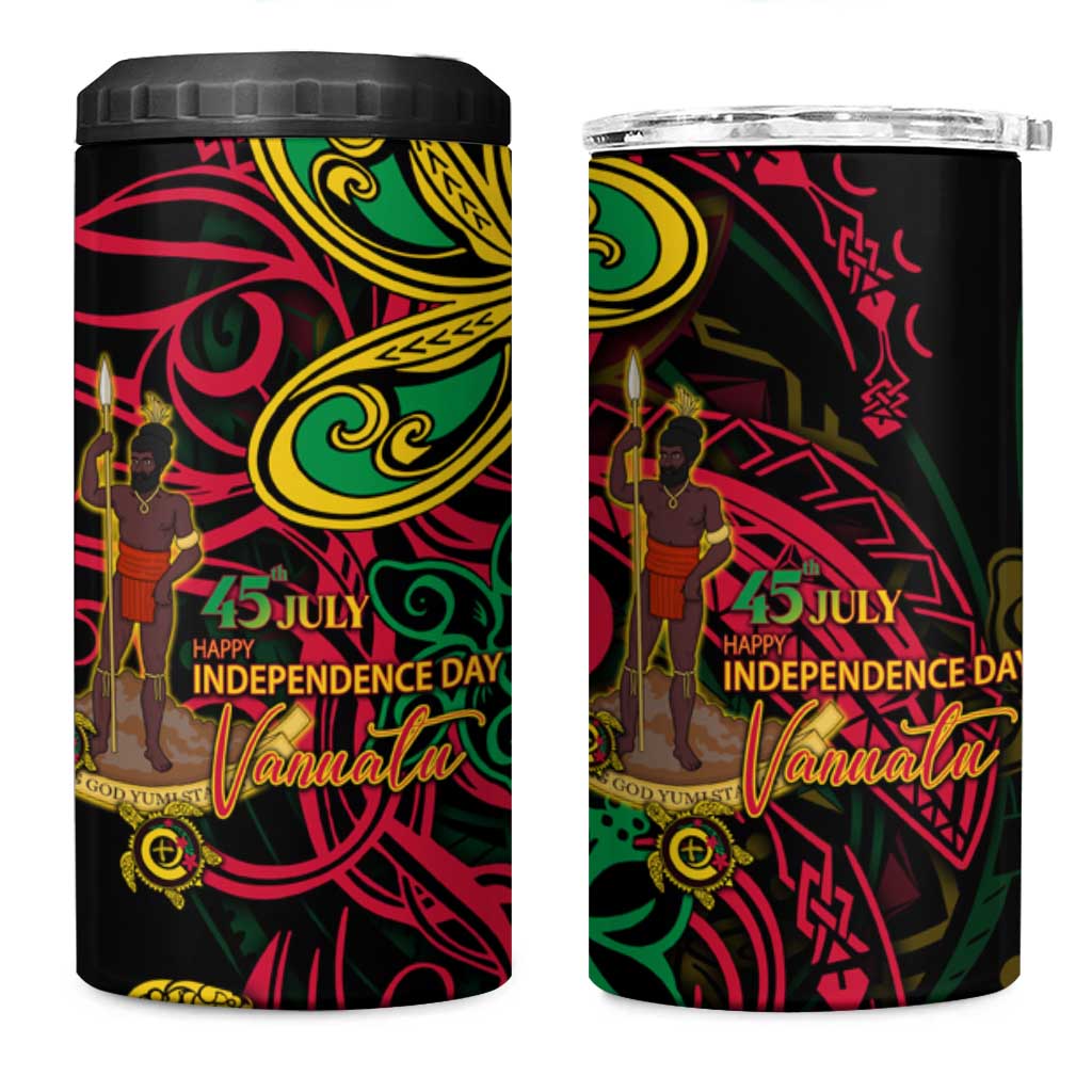Vanuatu 45th Independence Anniversary 4 in 1 Can Cooler Tumbler Flower Melanesian Namele Turtle - Polynesian Pride