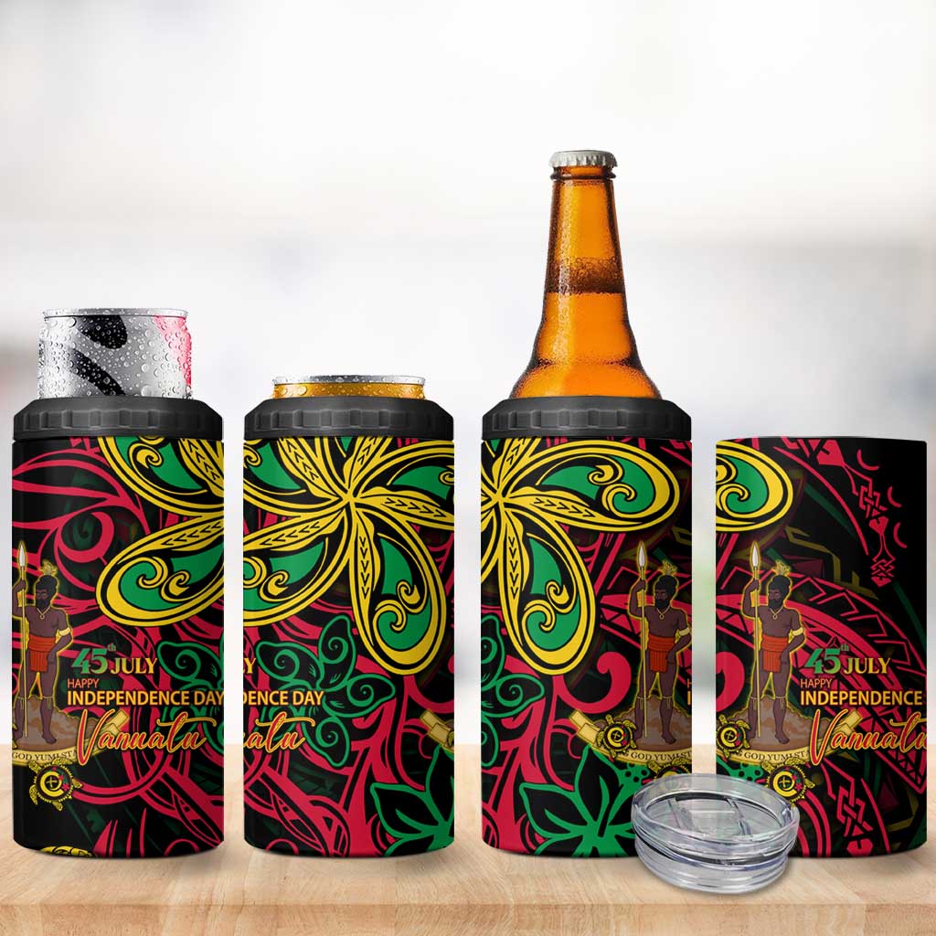 Vanuatu 45th Independence Anniversary 4 in 1 Can Cooler Tumbler Flower Melanesian Namele Turtle - Polynesian Pride