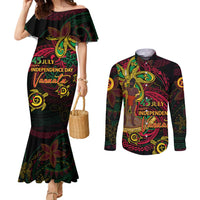 Custom Vanuatu 45th Independence Anniversary Couples Matching Mermaid Dress and Long Sleeve Button Shirt Flower Melanesian Namele Turtle - Polynesian Pride