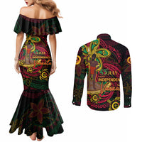 Custom Vanuatu 45th Independence Anniversary Couples Matching Mermaid Dress and Long Sleeve Button Shirt Flower Melanesian Namele Turtle - Polynesian Pride