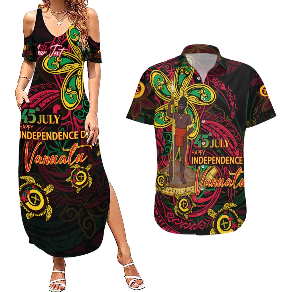 Custom Vanuatu 45th Independence Anniversary Couples Matching Summer Maxi Dress and Hawaiian Shirt Flower Melanesian Namele Turtle - Polynesian Pride
