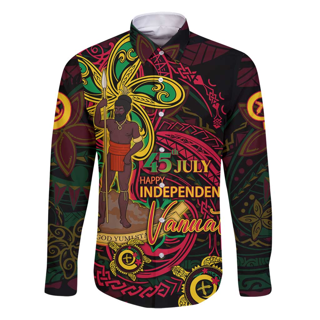 Custom Vanuatu 45th Independence Anniversary Family Matching Long Sleeve Bodycon Dress and Hawaiian Shirt Flower Melanesian Namele Turtle - Polynesian Pride