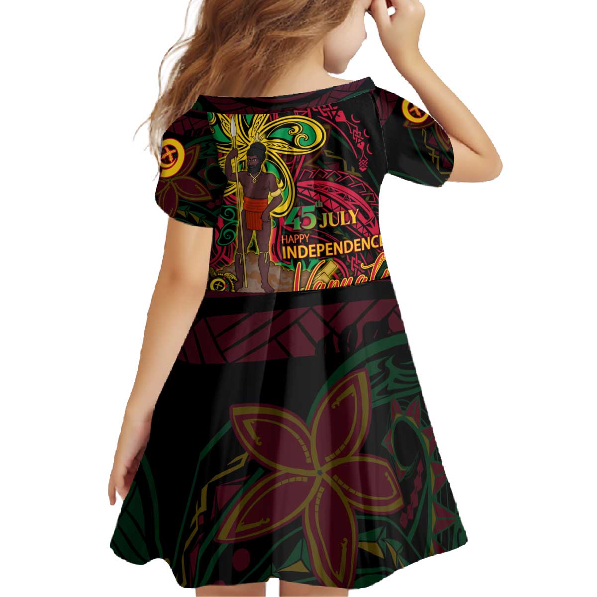 Custom Vanuatu 45th Independence Anniversary Family Matching Off The Shoulder Long Sleeve Dress and Hawaiian Shirt Flower Melanesian Namele Turtle - Polynesian Pride