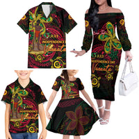 Custom Vanuatu 45th Independence Anniversary Family Matching Off The Shoulder Long Sleeve Dress and Hawaiian Shirt Flower Melanesian Namele Turtle - Polynesian Pride