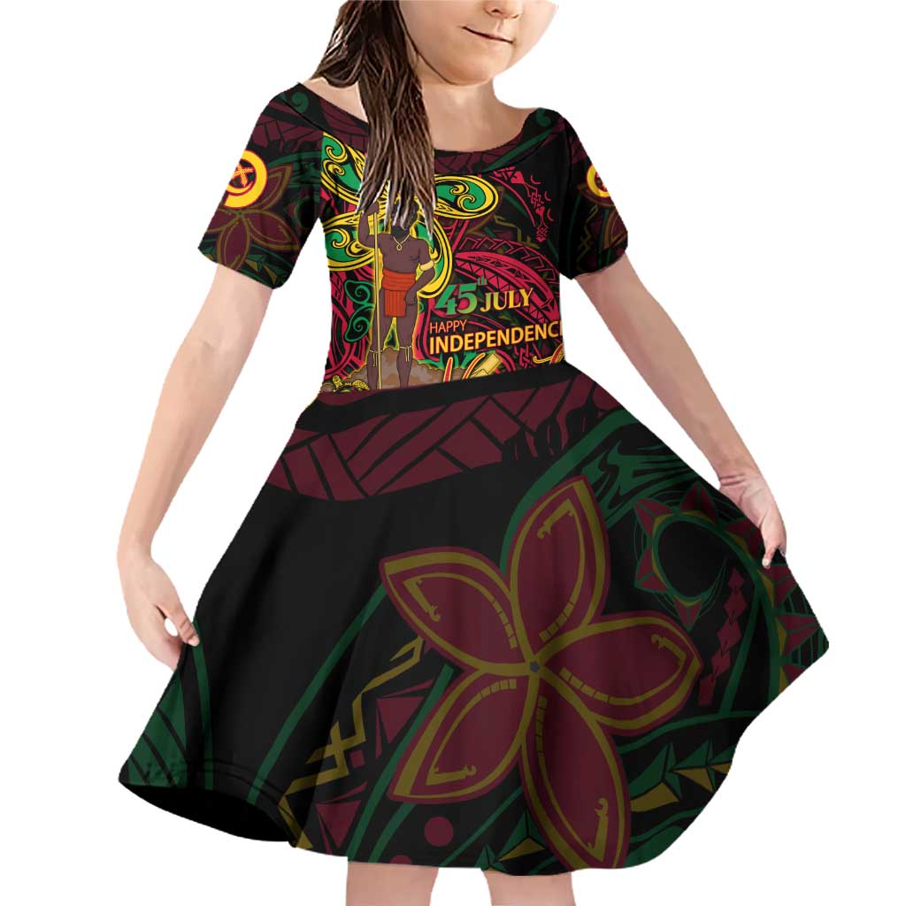 Custom Vanuatu 45th Independence Anniversary Family Matching Off Shoulder Short Dress and Hawaiian Shirt Flower Melanesian Namele Turtle - Polynesian Pride
