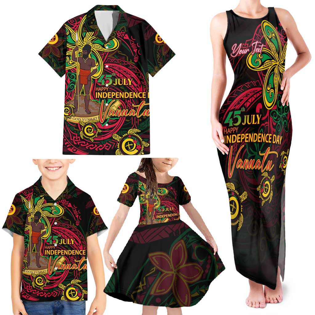 Custom Vanuatu 45th Independence Anniversary Family Matching Tank Maxi Dress and Hawaiian Shirt Flower Melanesian Namele Turtle - Polynesian Pride