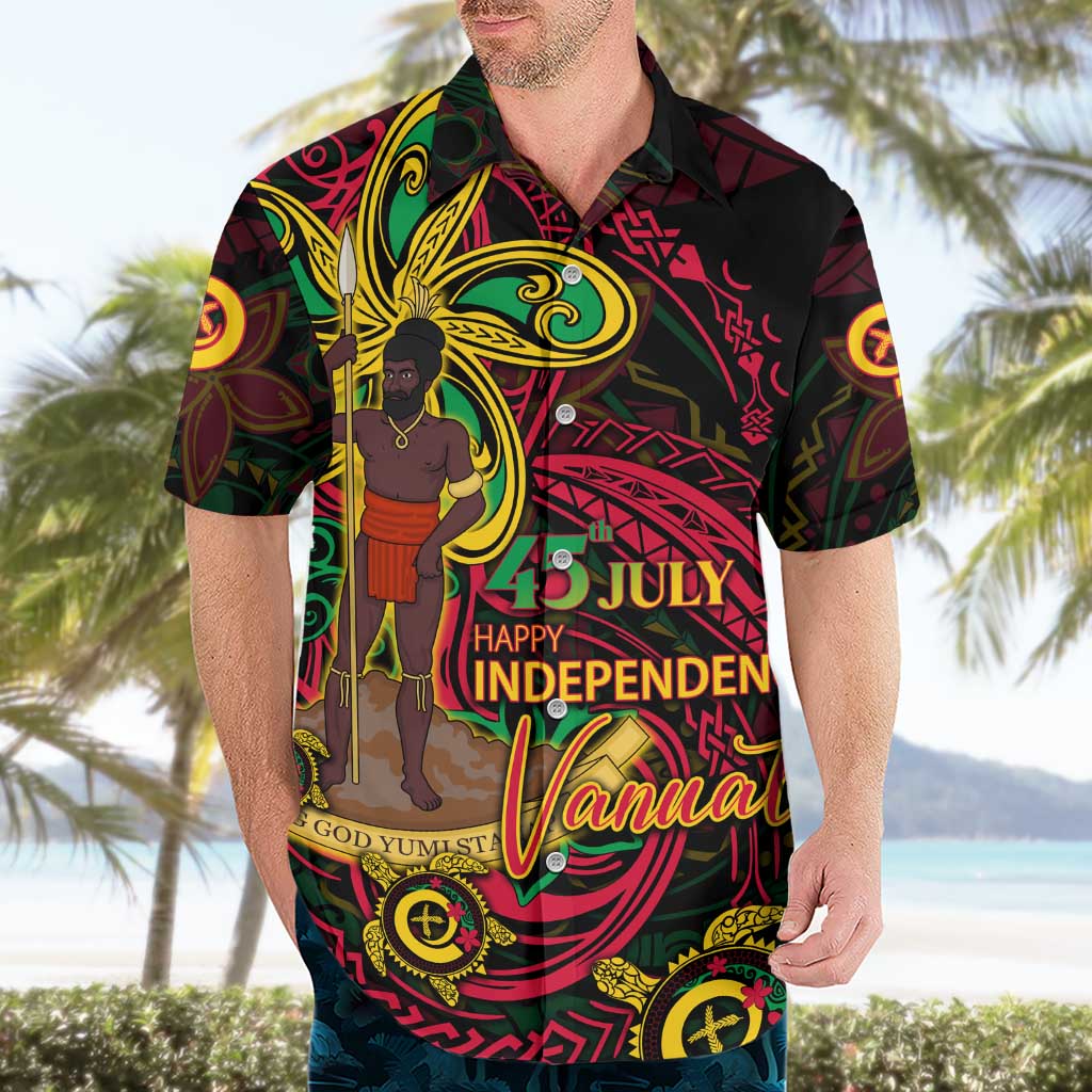 Custom Vanuatu 45th Independence Anniversary Hawaiian Shirt Flower Melanesian Namele Turtle - Polynesian Pride