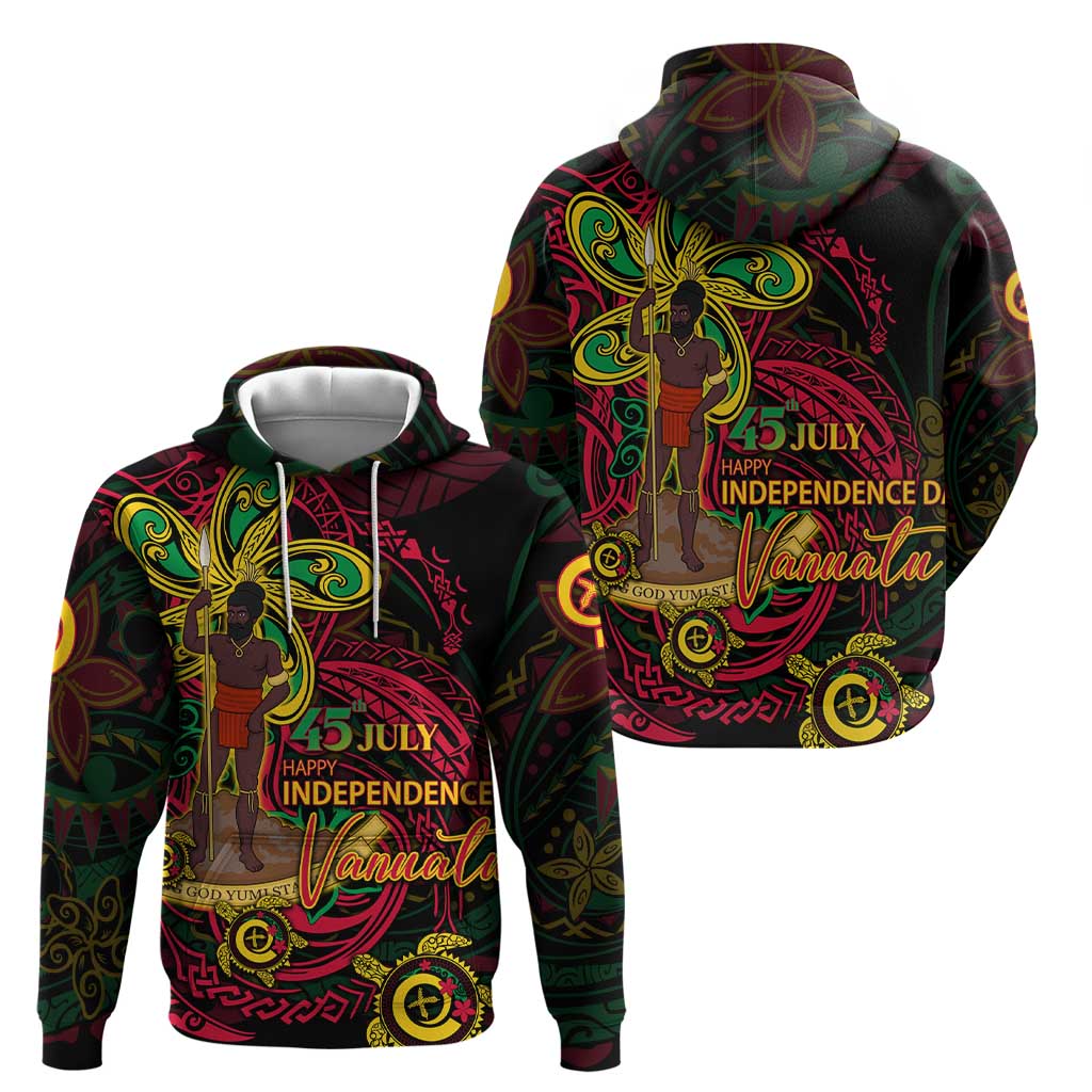 Custom Vanuatu 45th Independence Anniversary Hoodie Flower Melanesian Namele Turtle - Polynesian Pride