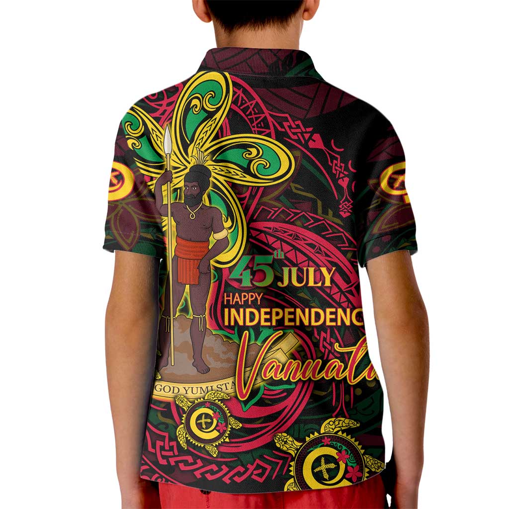 Custom Vanuatu 45th Independence Anniversary Kid Polo Shirt Flower Melanesian Namele Turtle - Polynesian Pride
