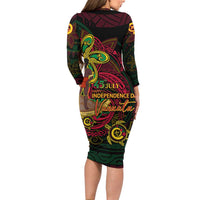 Custom Vanuatu 45th Independence Anniversary Long Sleeve Bodycon Dress Flower Melanesian Namele Turtle - Polynesian Pride