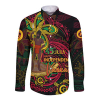Custom Vanuatu 45th Independence Anniversary Long Sleeve Button Shirt Flower Melanesian Namele Turtle - Polynesian Pride