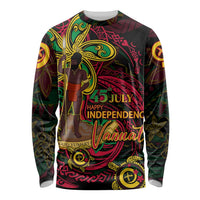 Custom Vanuatu 45th Independence Anniversary Long Sleeve Shirt Flower Melanesian Namele Turtle DT02 Unisex Black - Polynesian Pride