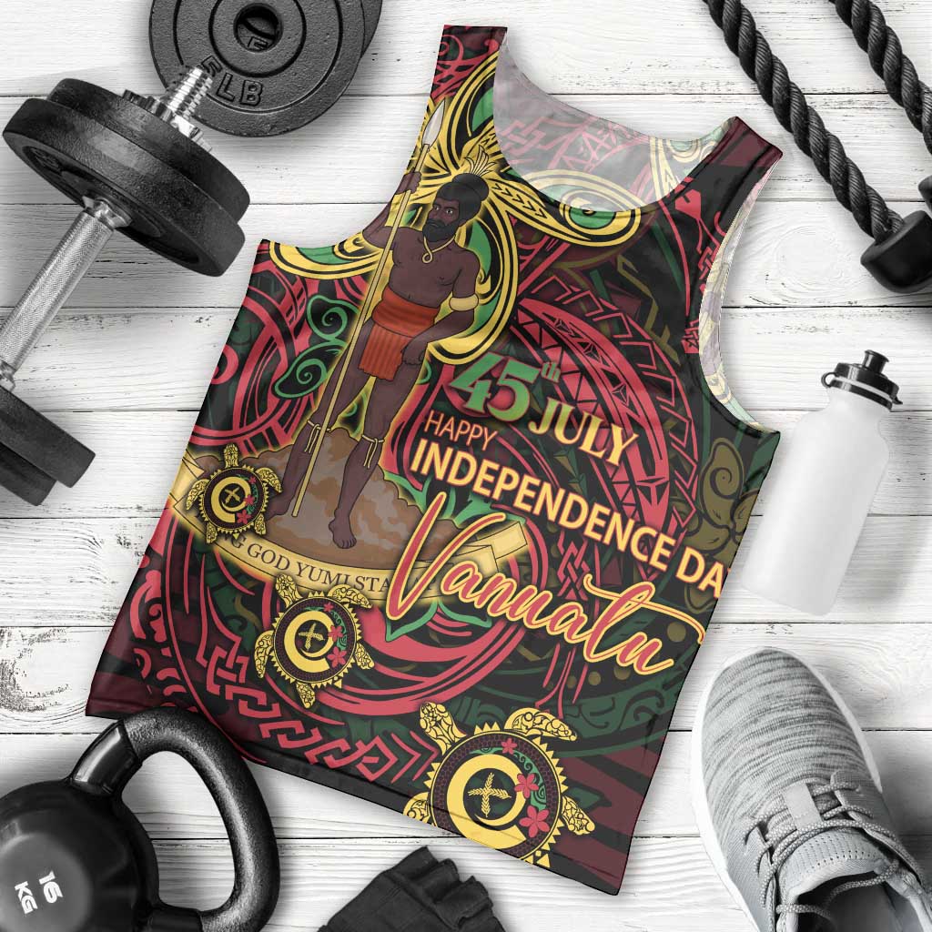 Custom Vanuatu 45th Independence Anniversary Men Tank Top Flower Melanesian Namele Turtle - Polynesian Pride