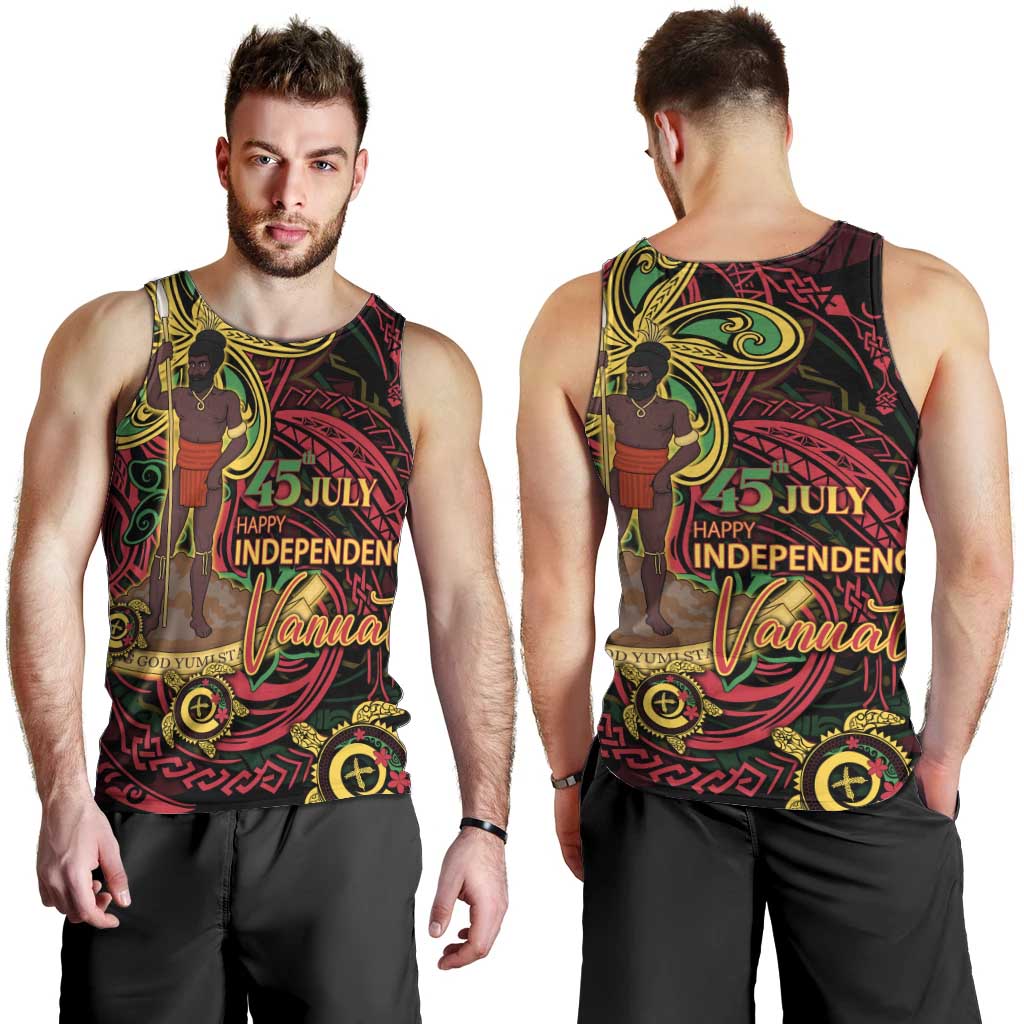 Custom Vanuatu 45th Independence Anniversary Men Tank Top Flower Melanesian Namele Turtle - Polynesian Pride