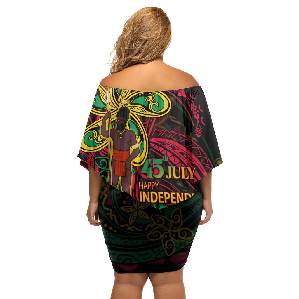 Custom Vanuatu 45th Independence Anniversary Off Shoulder Short Dress Flower Melanesian Namele Turtle - Polynesian Pride