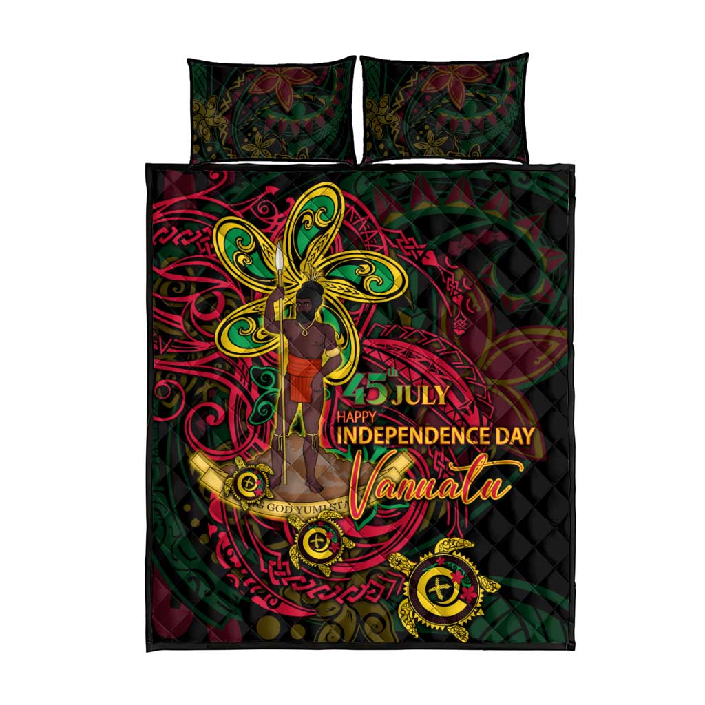 Vanuatu 45th Independence Anniversary Quilt Bed Set Flower Melanesian Namele Turtle - Polynesian Pride