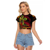 Custom Vanuatu 45th Independence Anniversary Raglan Cropped T Shirt Flower Melanesian Namele Turtle - Polynesian Pride