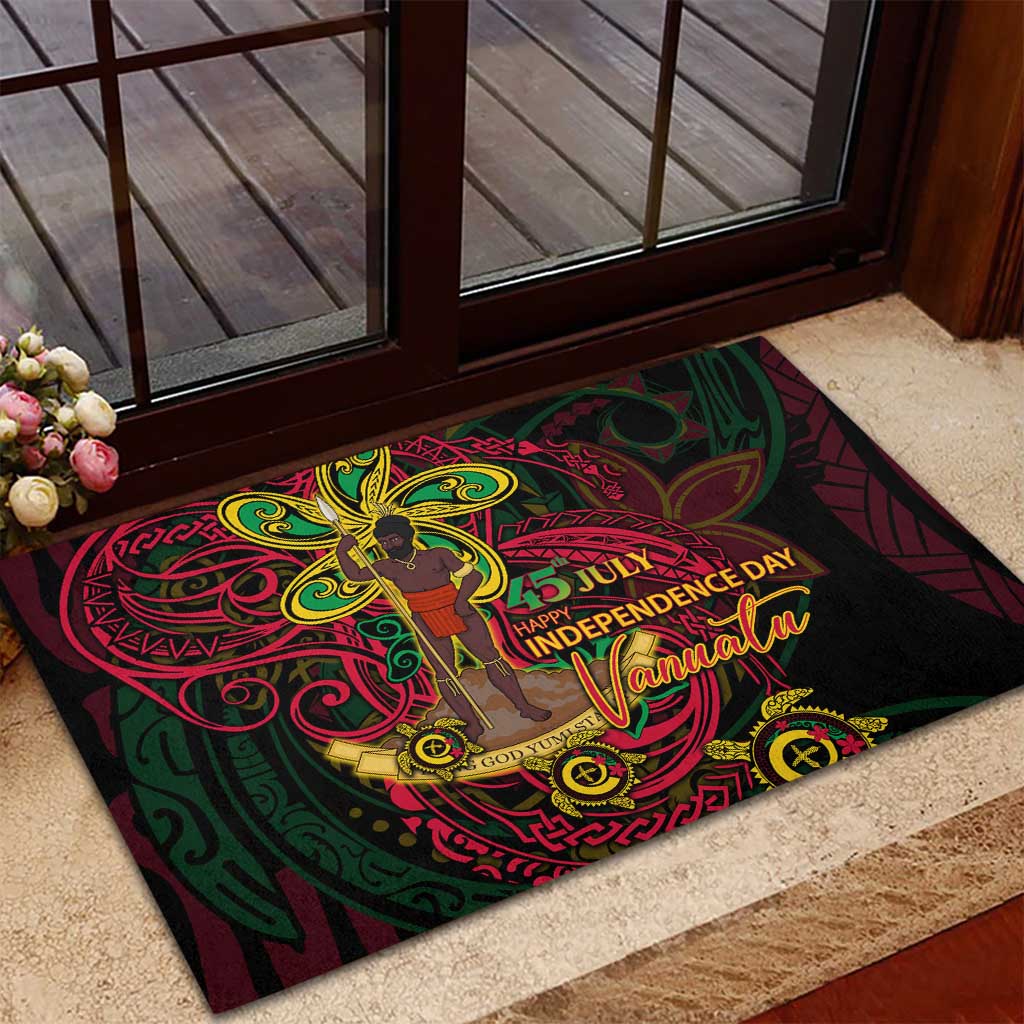 Vanuatu 45th Independence Anniversary Rubber Doormat Flower Melanesian Namele Turtle - Polynesian Pride