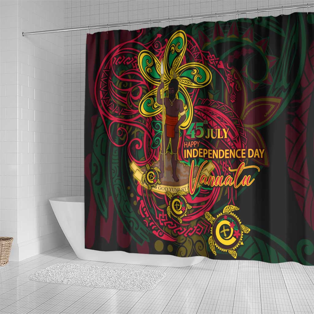Vanuatu 45th Independence Anniversary Shower Curtain Flower Melanesian Namele Turtle - Polynesian Pride