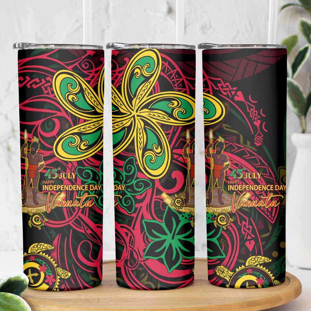 Vanuatu 45th Independence Anniversary Skinny Tumbler Flower Melanesian Namele Turtle - Polynesian Pride