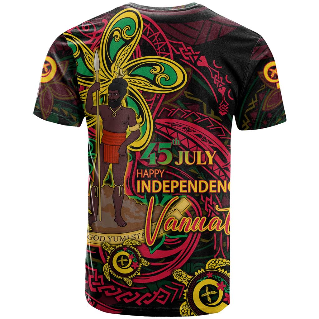 Custom Vanuatu 45th Independence Anniversary T Shirt Flower Melanesian Namele Turtle - Polynesian Pride