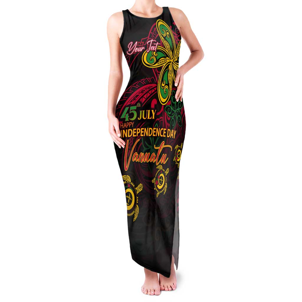 Custom Vanuatu 45th Independence Anniversary Tank Maxi Dress Flower Melanesian Namele Turtle - Polynesian Pride