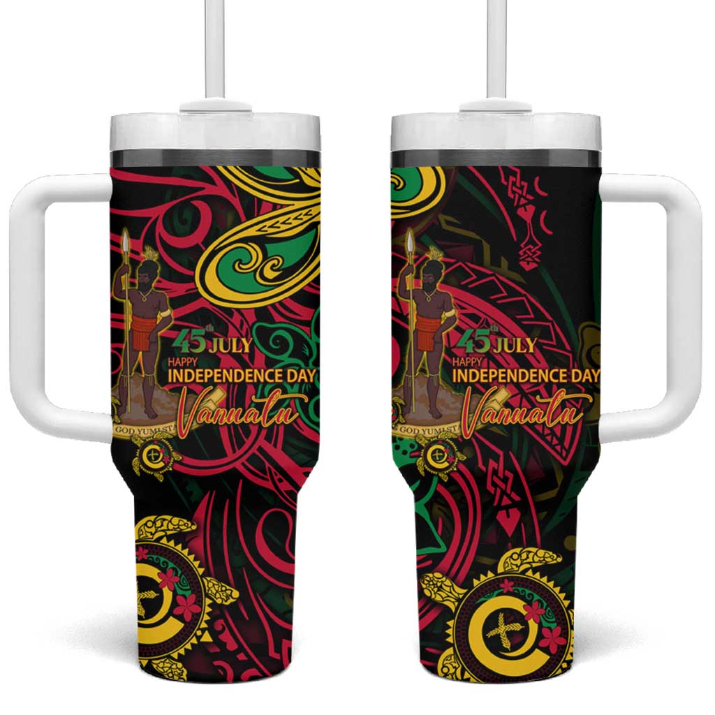 Vanuatu 45th Independence Anniversary Tumbler With Handle Flower Melanesian Namele Turtle - Polynesian Pride