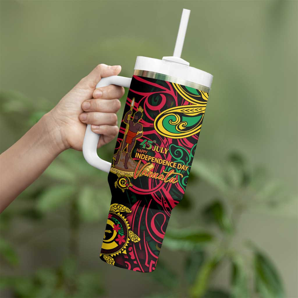 Vanuatu 45th Independence Anniversary Tumbler With Handle Flower Melanesian Namele Turtle - Polynesian Pride