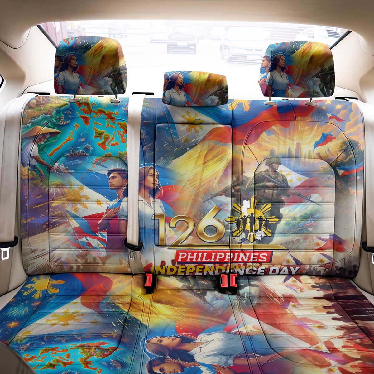 The Philippines 126th Independence Anniversary Back Car Seat Cover Art Style - Polynesian Pride