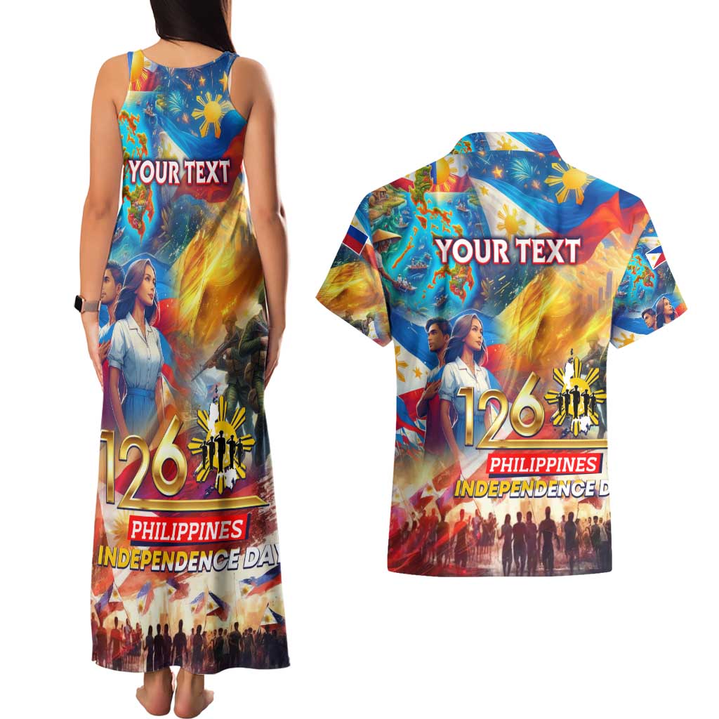 Custom The Philippines 126th Independence Anniversary Couples Matching Tank Maxi Dress and Hawaiian Shirt Art Style - Polynesian Pride