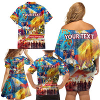 Custom The Philippines 126th Independence Anniversary Family Matching Off Shoulder Short Dress and Hawaiian Shirt Art Style - Polynesian Pride