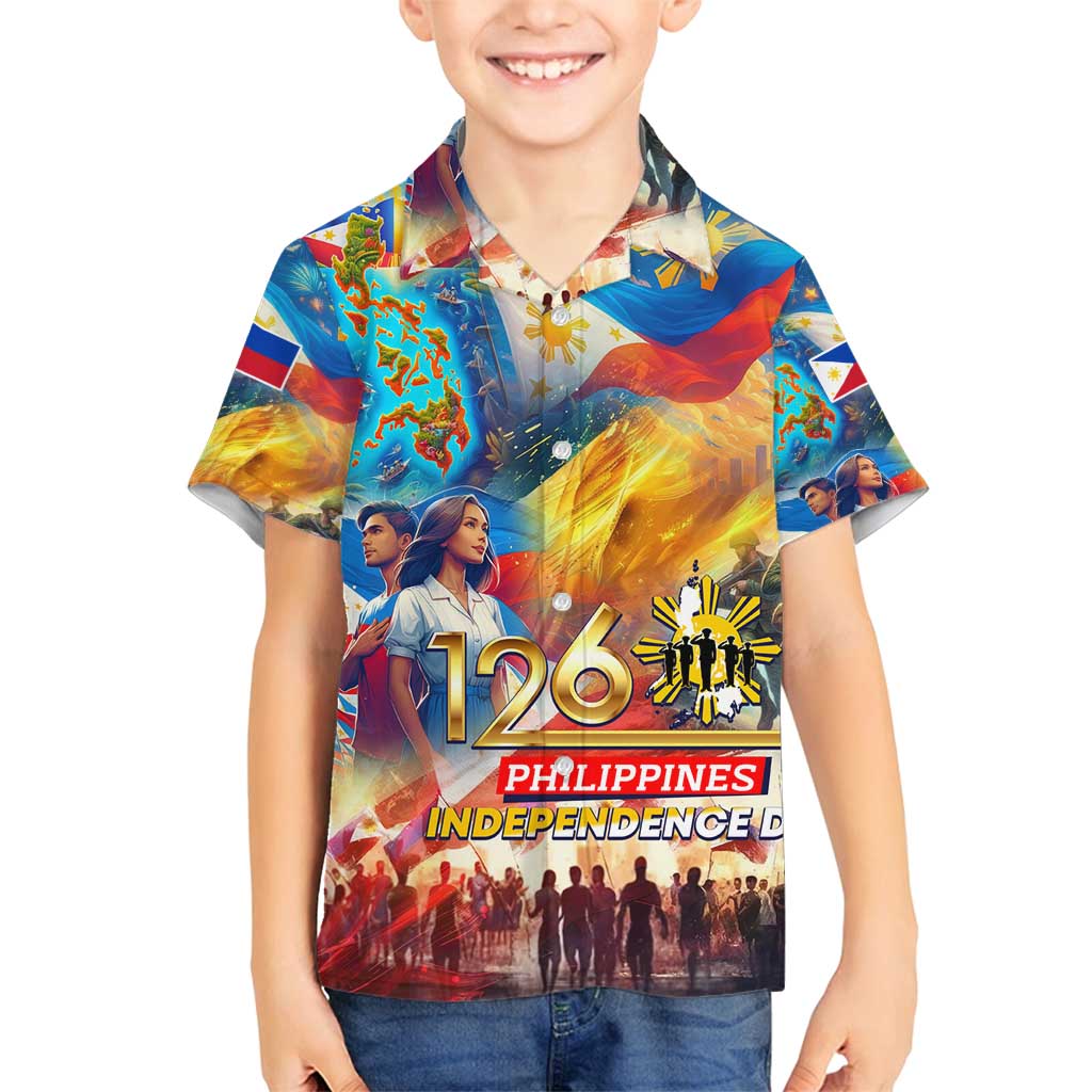 Custom The Philippines 126th Independence Anniversary Family Matching Off Shoulder Short Dress and Hawaiian Shirt Art Style - Polynesian Pride