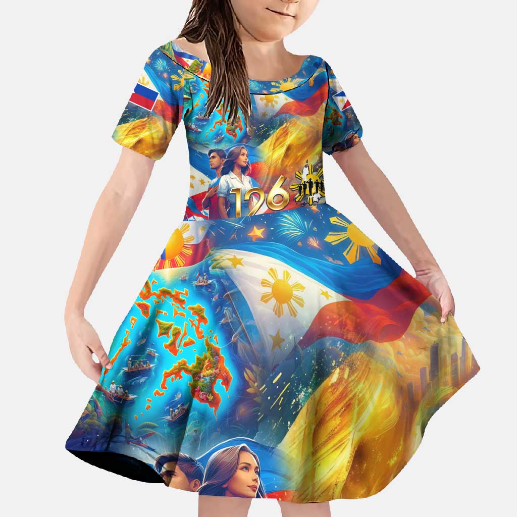 Custom The Philippines 126th Independence Anniversary Family Matching Short Sleeve Bodycon Dress and Hawaiian Shirt Art Style - Polynesian Pride