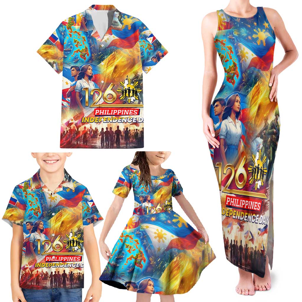 Custom The Philippines 126th Independence Anniversary Family Matching Tank Maxi Dress and Hawaiian Shirt Art Style - Polynesian Pride