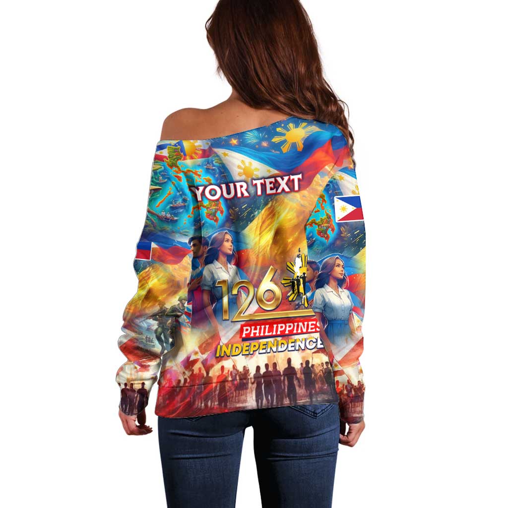 Custom The Philippines 126th Independence Anniversary Off Shoulder Sweater Art Style - Polynesian Pride