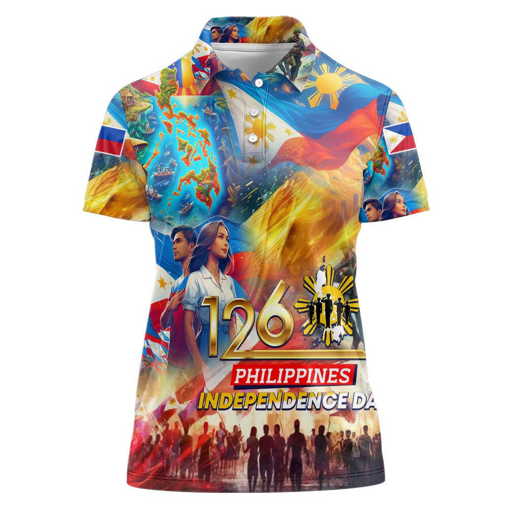 Custom The Philippines 126th Independence Anniversary Women Polo Shirt Art Style - Polynesian Pride