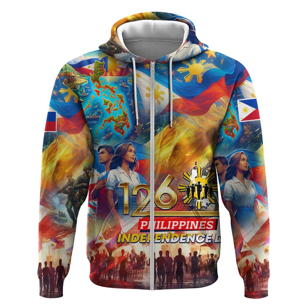 Custom The Philippines 126th Independence Anniversary Zip Hoodie Art Style - Polynesian Pride