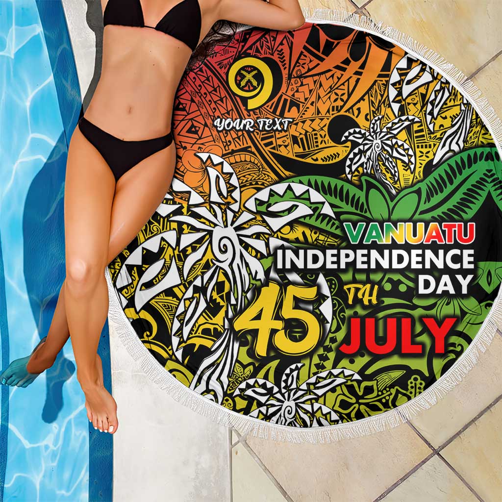 Personalized Vanuatu 45th Independence Anniversary Beach Blanket Melanesian Pattern Reggae - Polynesian Pride