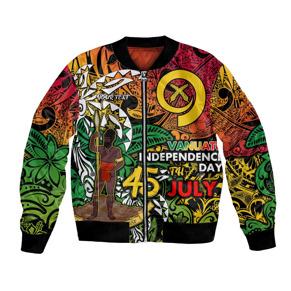 Personalized Vanuatu 45th Independence Anniversary Bomber Jacket Melanesian Pattern Reggae - Polynesian Pride