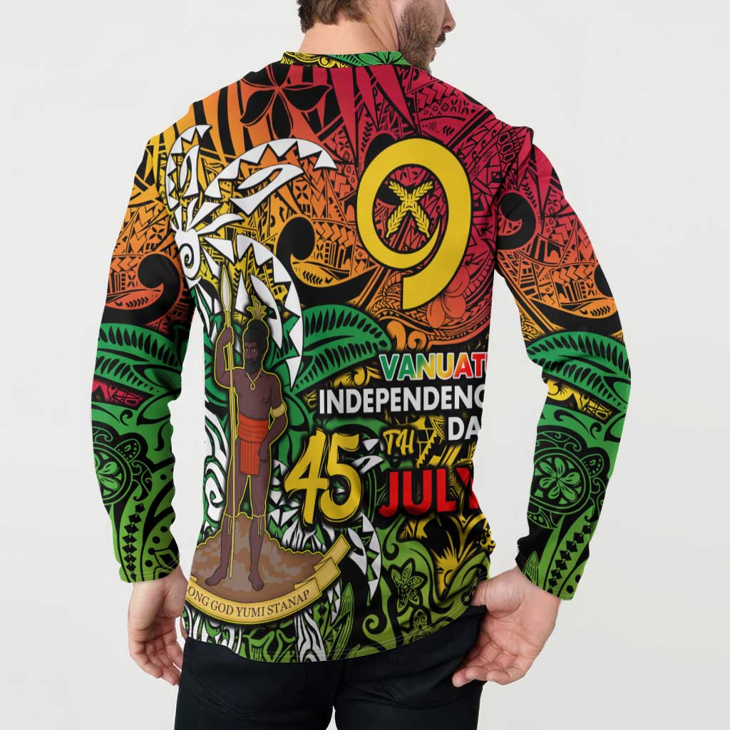 Personalized Vanuatu 45th Independence Anniversary Button Sweatshirt Melanesian Pattern Reggae - Polynesian Pride