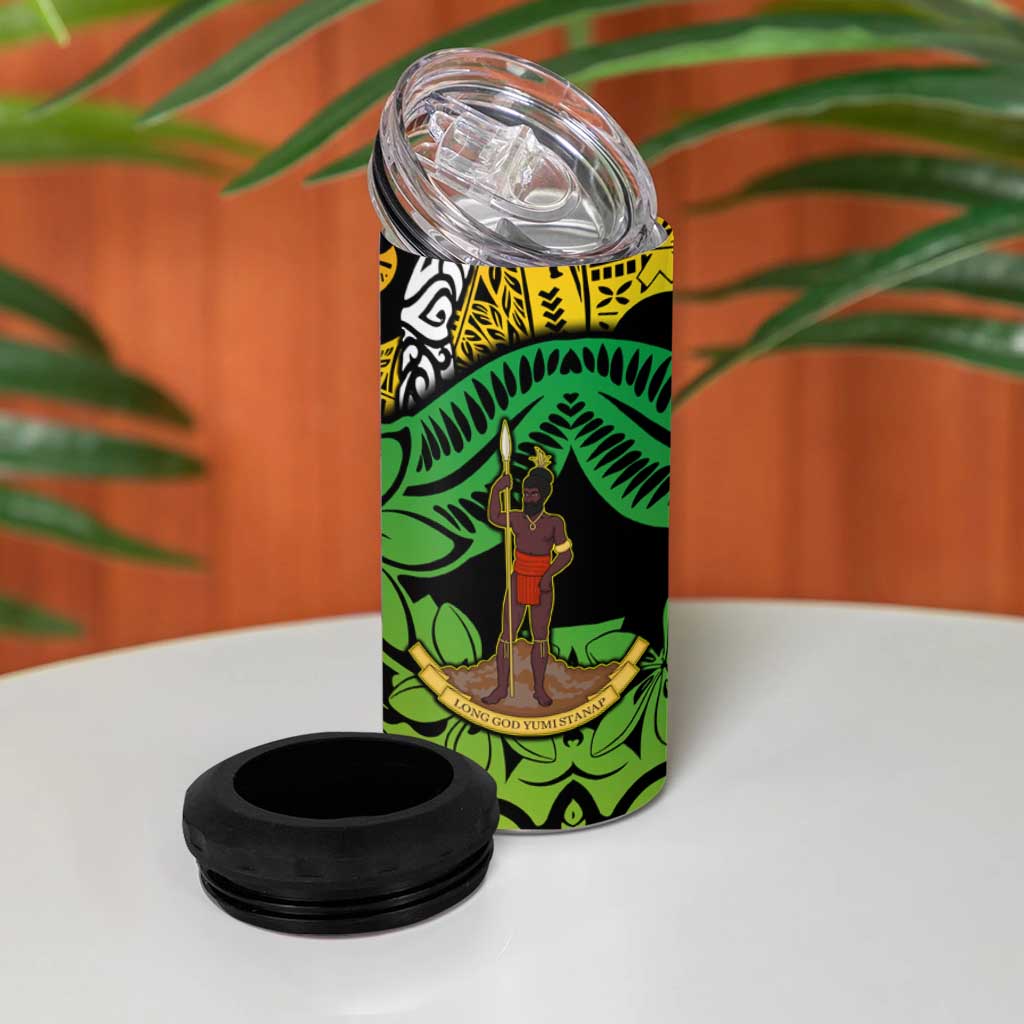 Vanuatu 45th Independence Anniversary 4 in 1 Can Cooler Tumbler Melanesian Pattern Reggae - Polynesian Pride