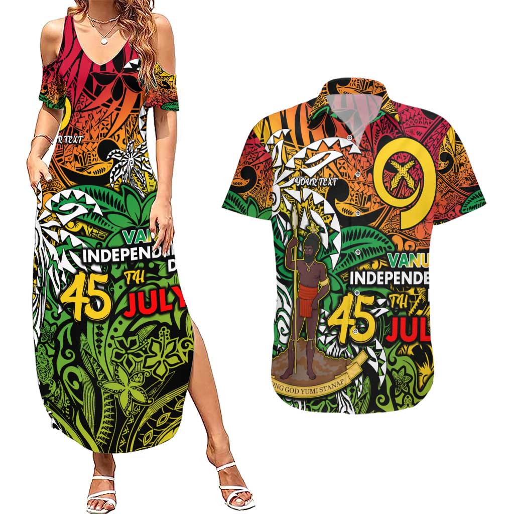 Personalized Vanuatu 45th Independence Anniversary Couples Matching Summer Maxi Dress and Hawaiian Shirt Melanesian Pattern Reggae - Polynesian Pride