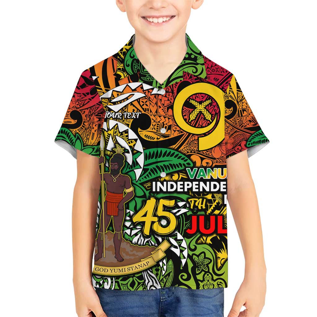 Personalized Vanuatu 45th Independence Anniversary Family Matching Off Shoulder Short Dress and Hawaiian Shirt Melanesian Pattern Reggae - Polynesian Pride